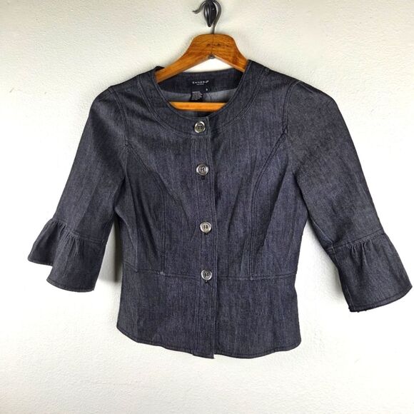 Sandro Sportswear Women's Denim Short Blazer Cotton Blend Blue Jacket Size Small - Picture 9 of 11